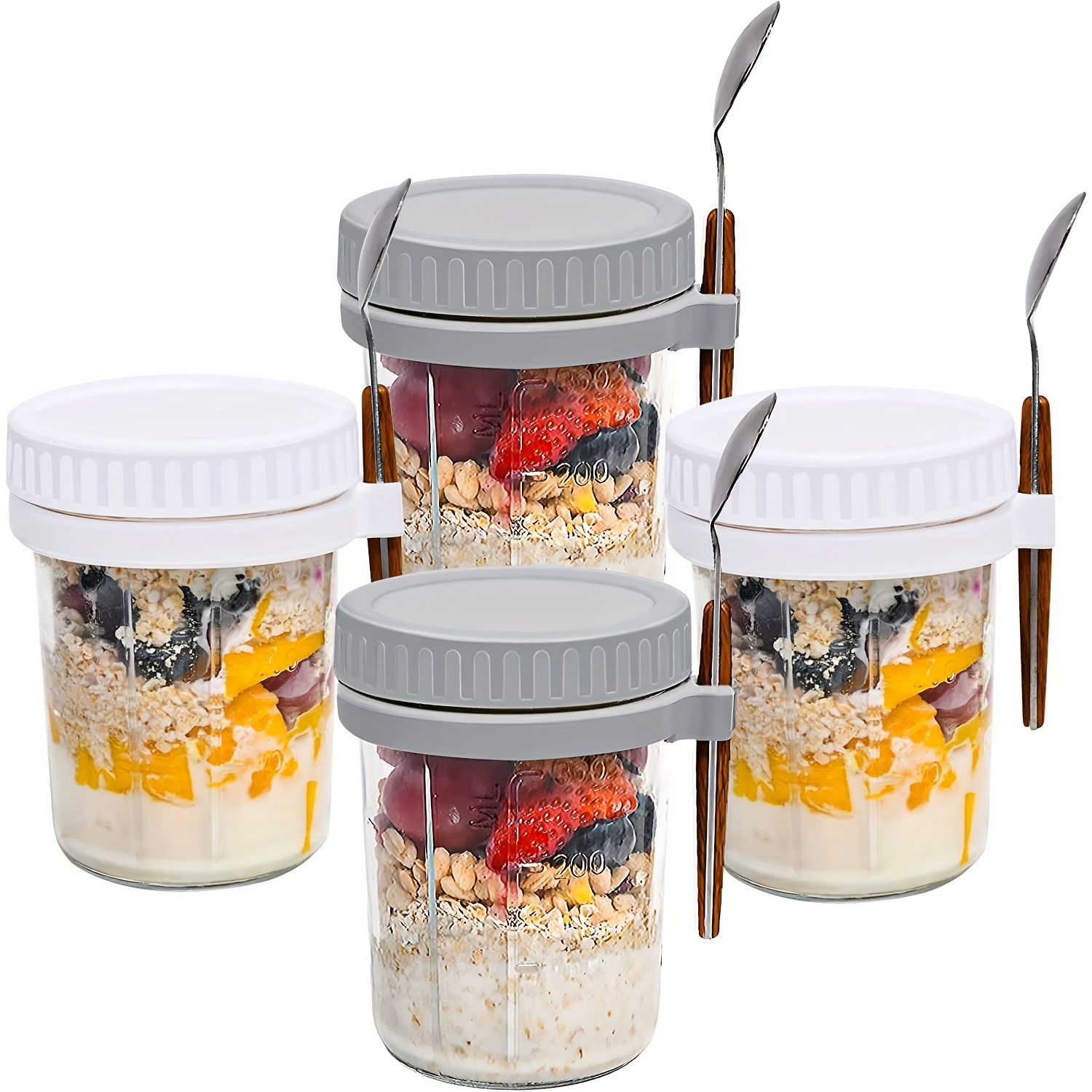 4 Pcs Overnight Oats Container with Lids and Spoons, 20Oz Overnight Oats  Jars Airtight Yogurt Container for Milk, Fruit 