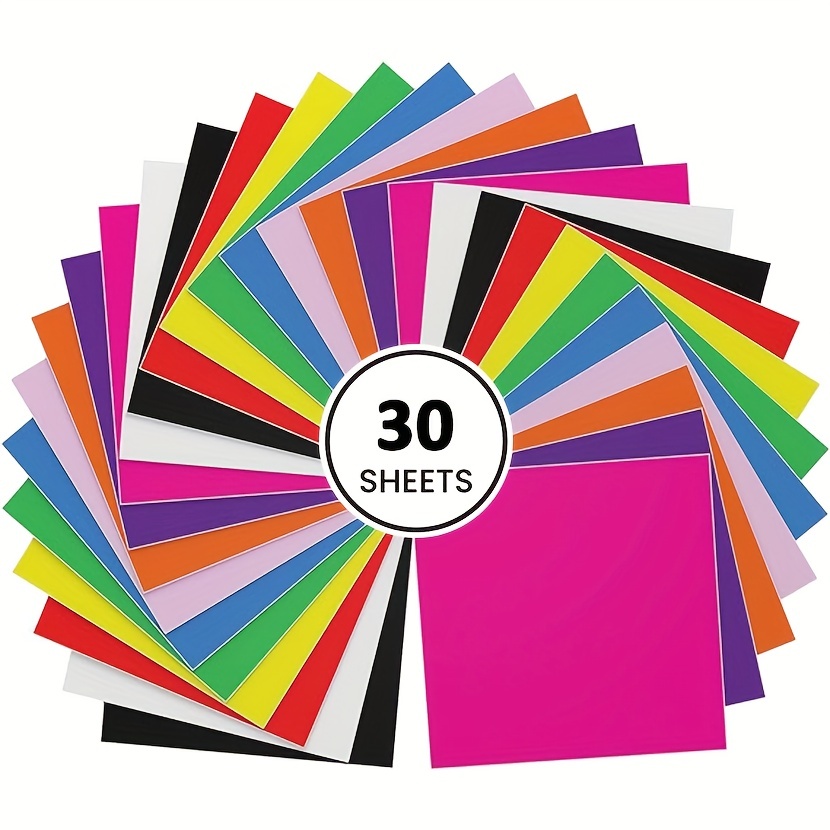 

1pc Permanent Adhesive Backed Vinyl Sheets 12"x12", 30/82 Sheets Assorted Colors Works With Craft Cutting Machines