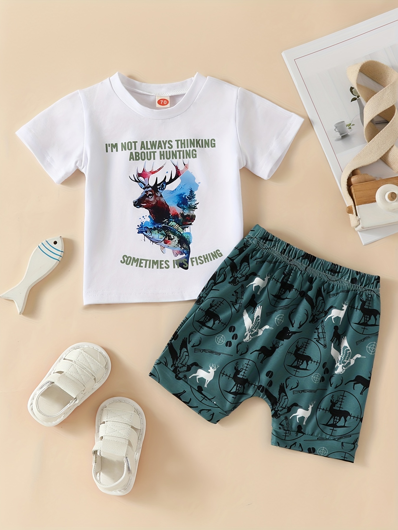 Infant Toddler Outfit Set fishing Hunting Graphic Tee - Temu