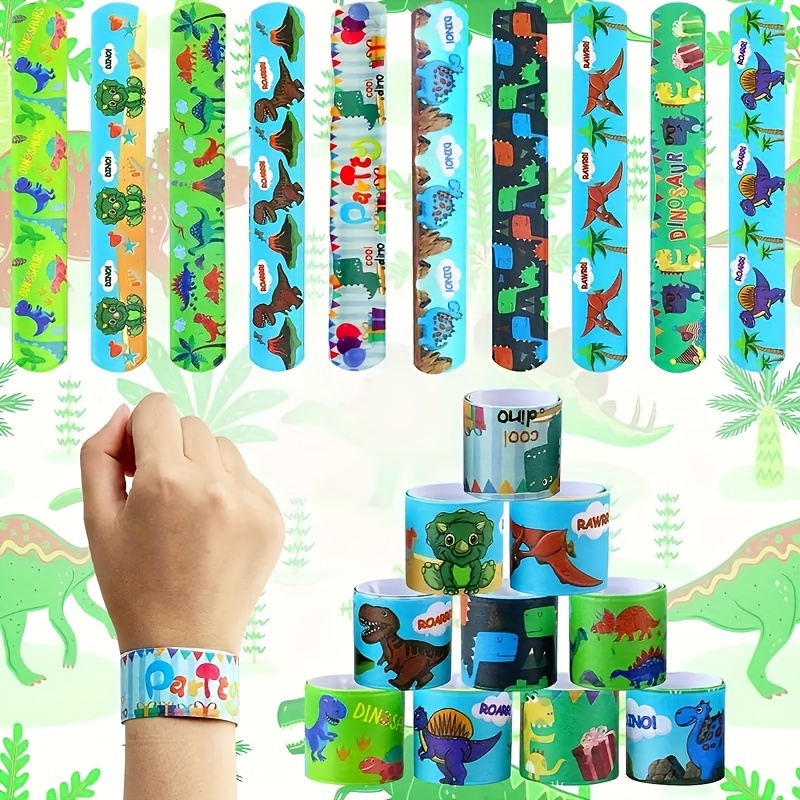 

12pcs Dinosaur Theme Snap Rings, Dinosaur Party Gifts, Suitable For Holiday Parties And Parties, Wrist Dinosaur Bands Small Gifts Easter Gift