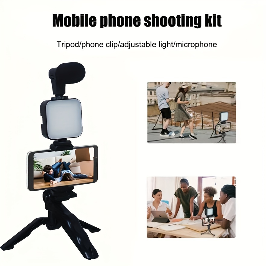 ay49 phone fill light tripod vlog selfie stick video camera stand mic set mobile vlogging kit for smartphone android cellphone vlog mic microphone led light tripod stand phone holder   camera video vlog making kit ay 49 vlogging kit with grip rig   microphone with tripod starter kit with mini microphone for live stream video calls vlogging 6