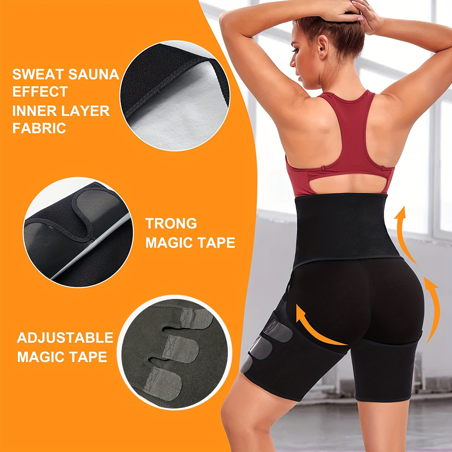 2 in 1 Waist Trainer and Thigh Trimmer Double Compression Belt Leg Support  Sweat 