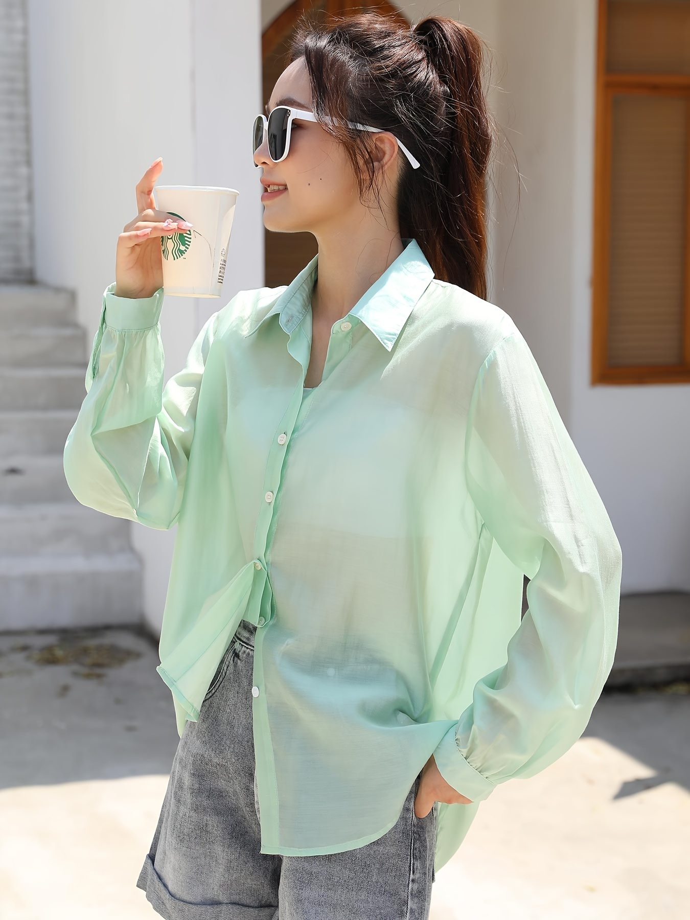 Clothing Light Green Long Sleeve Shirt Yigetop Fitted Long Sleeve