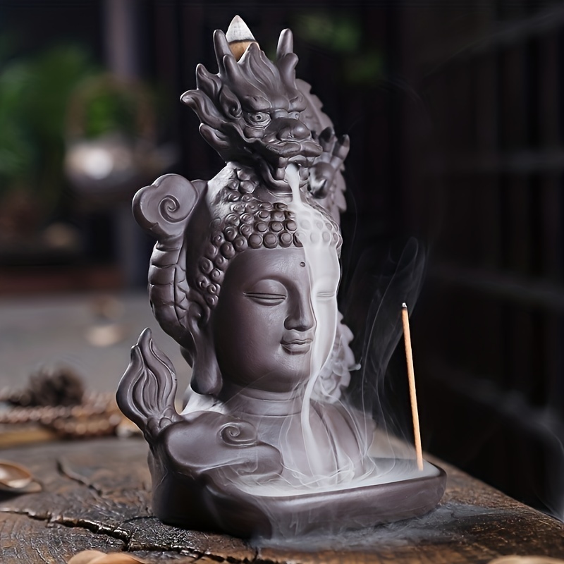 Bruciatore di incenso a forma di mano di Buddha, a cascata, porta incenso a  forma di loto, supporto in ceramica 11 (con luce LED)