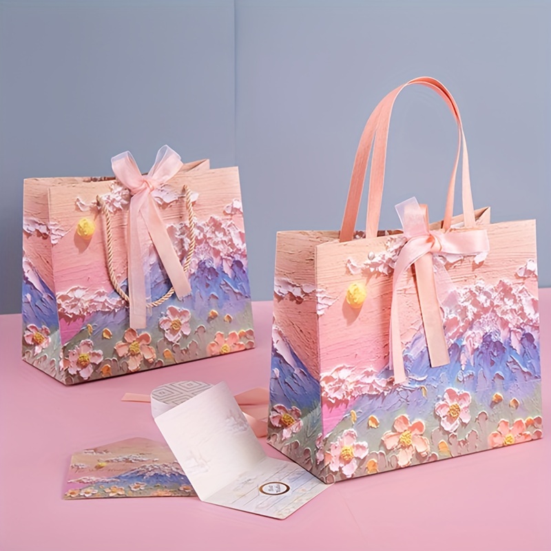 Christmas Gift Paper Bag Floral Pattern Holiday Birthday - Temu