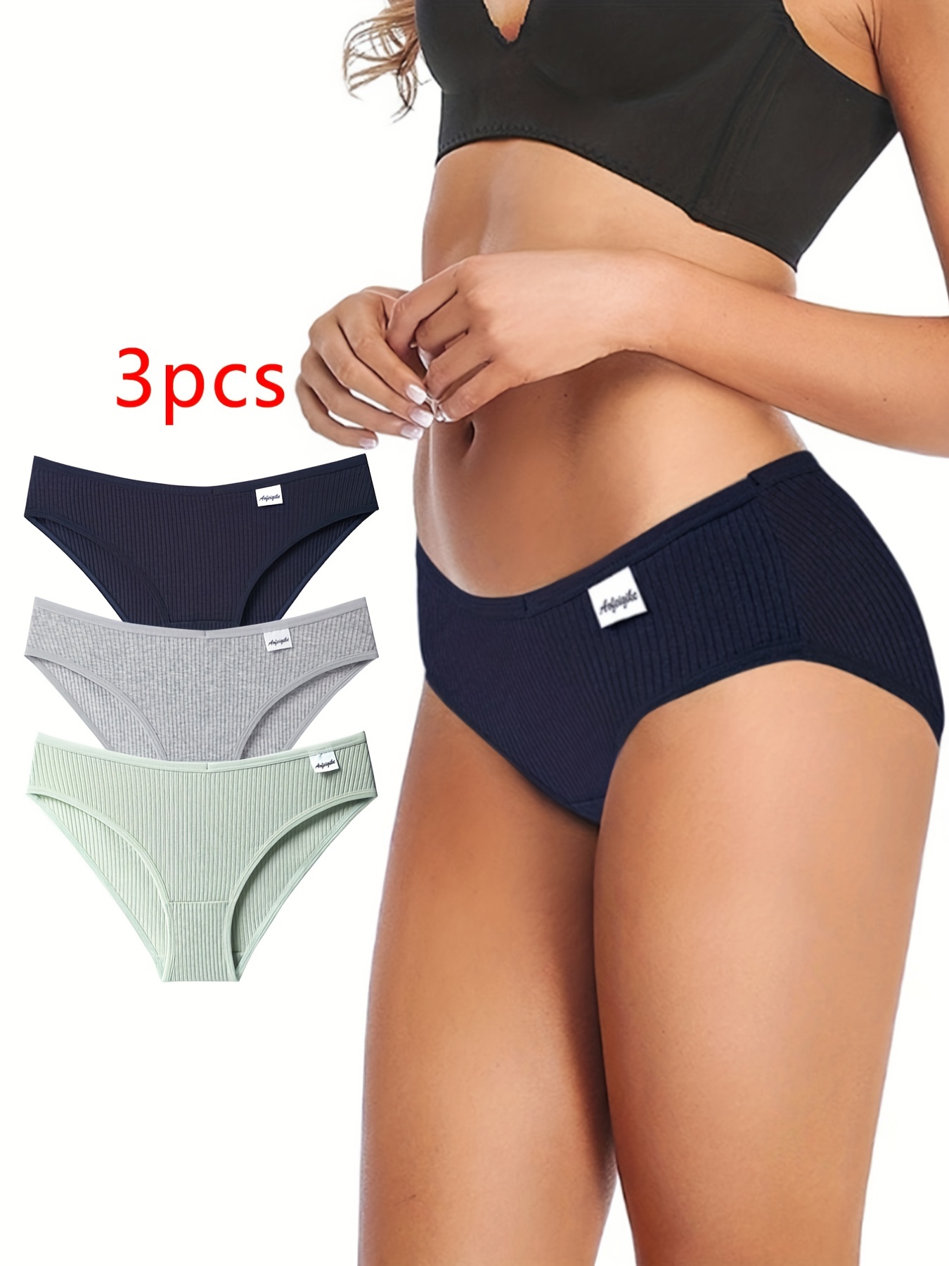 Solid Ribbed Briefs Comfy Seamless Simple Stretchy Panties - Temu
