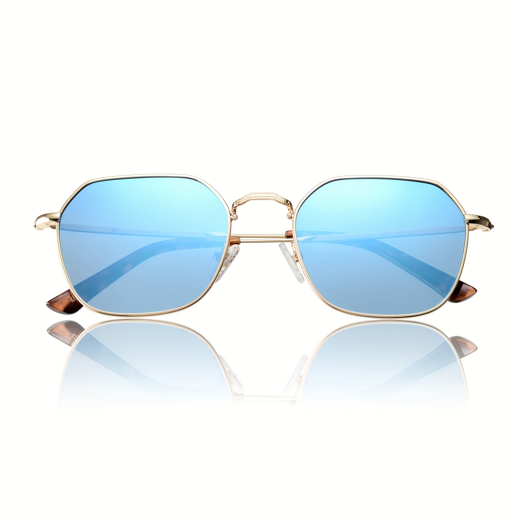 Polarized Hexagonal Square Sunglasses For Men Golden Rim Blue Mirrored Lens Shady  Rays Eyewear Vf2213c, Check Out Today's Deals Now