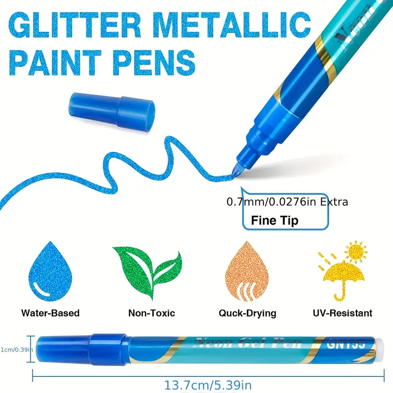 12 Colors Glitter Metallic Pens - Temu