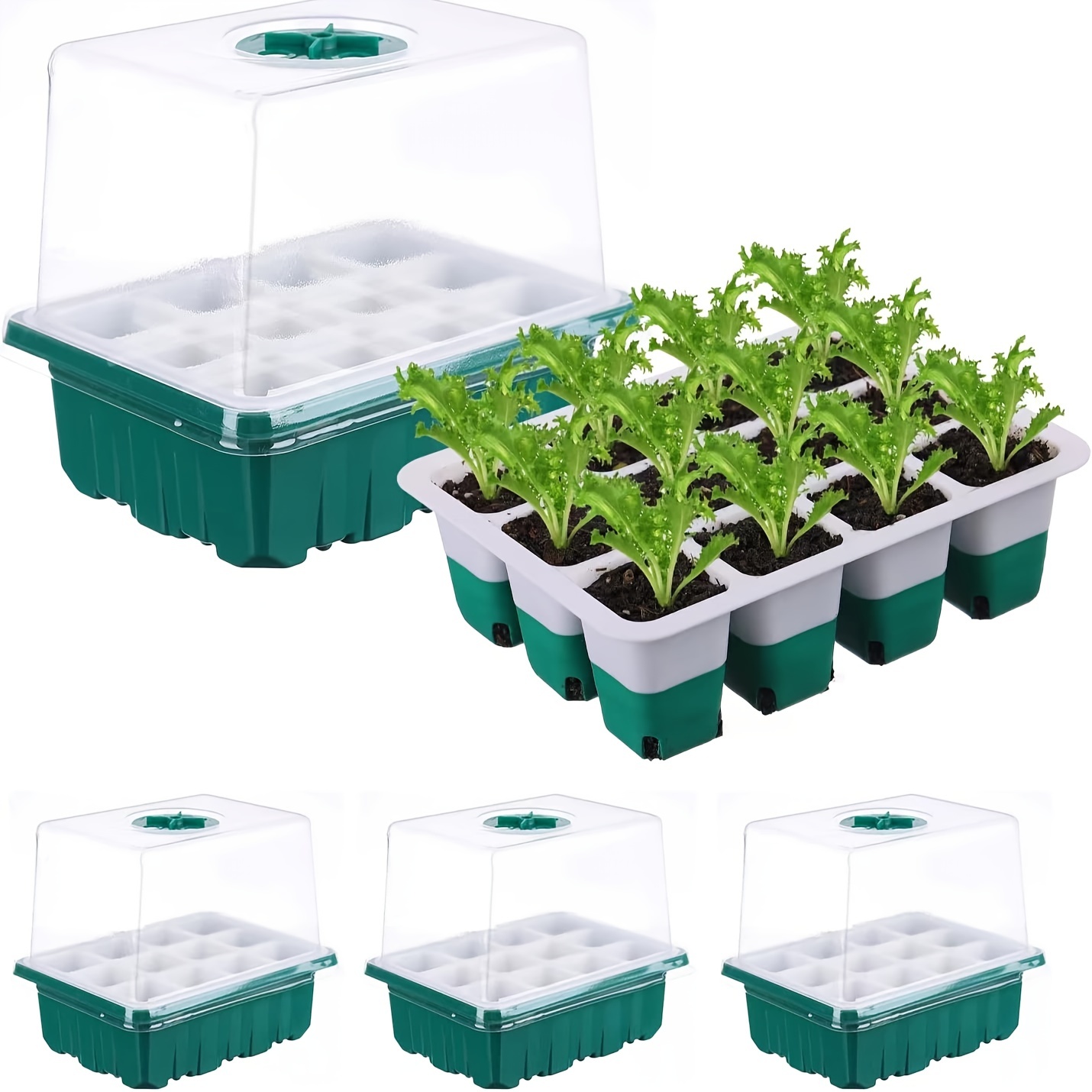 Kit de plateaux de démarrage de graines de plantes, 5 paquets de plateaux  de croissance de semis avec éclairage de croissance en serre avec trous 60  cellules par plateau