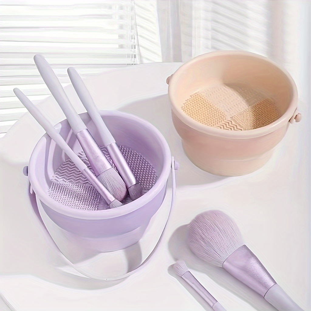 1pc Silicone Cosmetic Brush Cleaning Bowl & Portable Storage