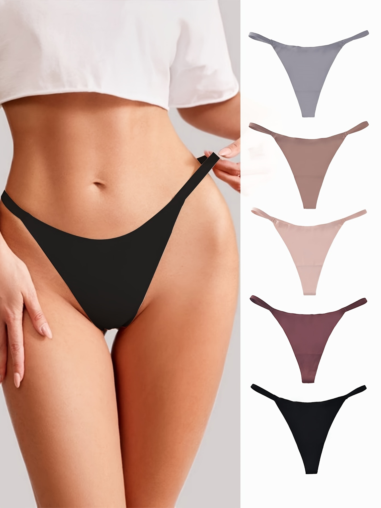 Seamless Solid Thongs Sexy Low Waist Stretchy Intimates - Temu