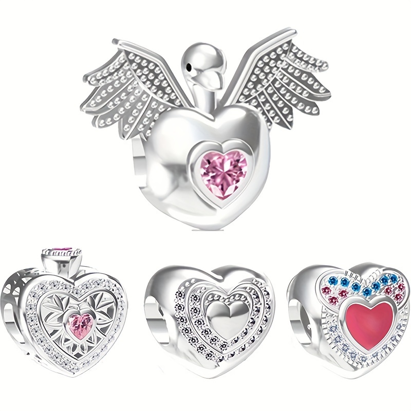 Antique Silver Heart Beads Hollow Style Love Heart Charms - Temu