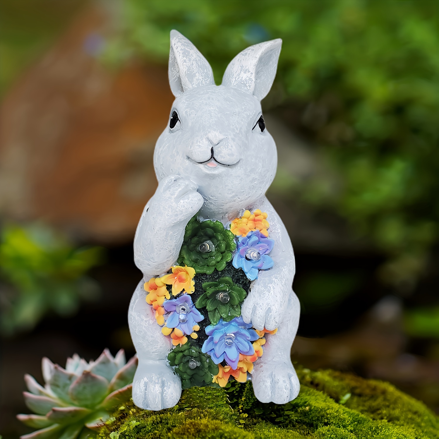 Statues de lapin décor de jardin, accessoires de jardin de fées, Figurines  miniatures Patio cour Art Sculpture pelouse ornement extérieur