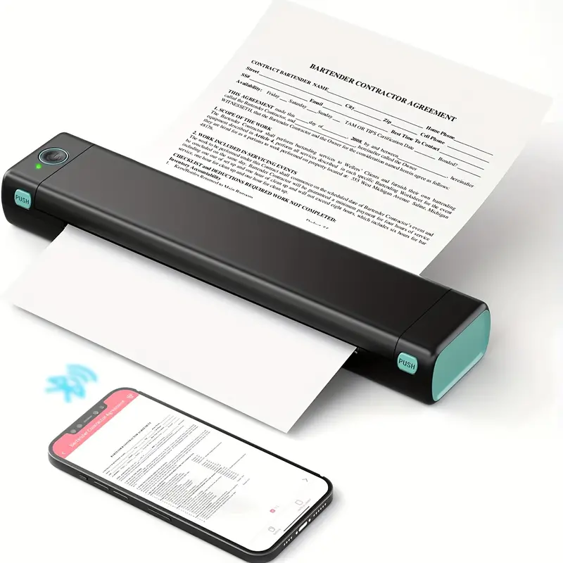 new portable printer wireless for travel m08f letter bluetooth mobile printer support 8 5 x 11 us letter no ink thermal compact printer compatible with android and ios phone laptop details 1