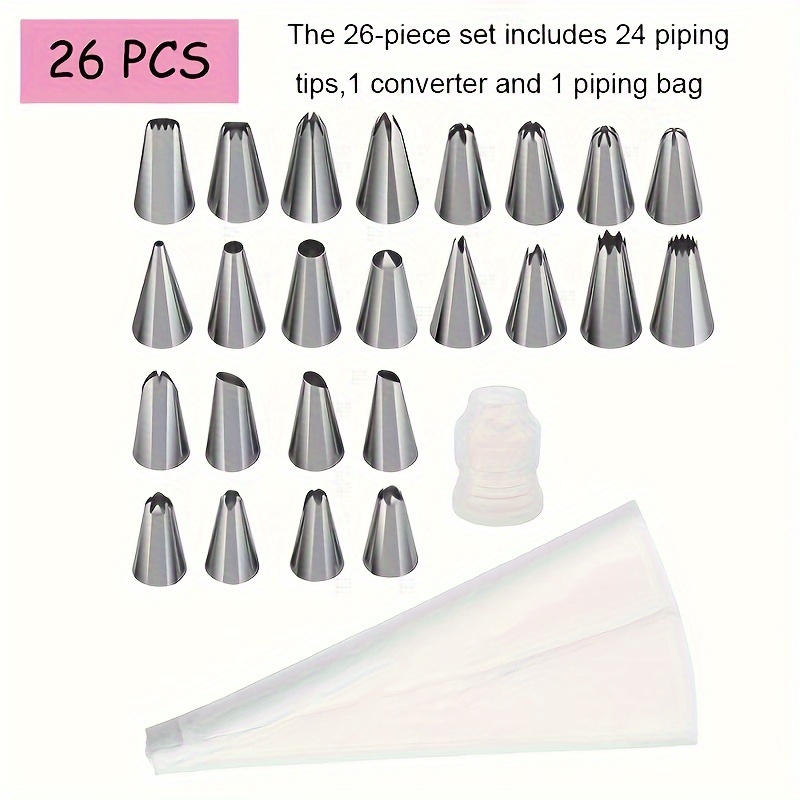 TEMU 26/50 Pezzi Kit per Decorare Torte in Acciaio Inossidabile - Bocchette e Raccordi per Cupcake e - Strumenti Essenziali per Pasticceria