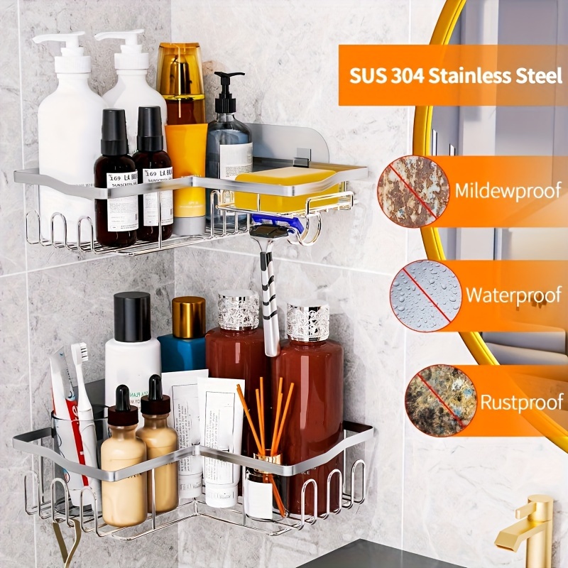 304 Stainless Steel Bathroom Shelves Silver Bathroom Accessories Shower  Corner Shelf Shampoo Storage Rack Bathroom Basket Holder