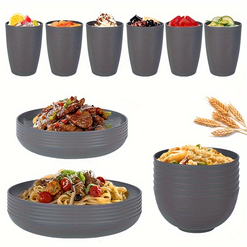 

4pcs/24pcs Gray Pp Tableware Set, Not Easy To , Includes 12 Plates, 6 Bowls, 6 Cups, Suitable For Kitchen, Indoor Tableware, Outdoor Camping And Party