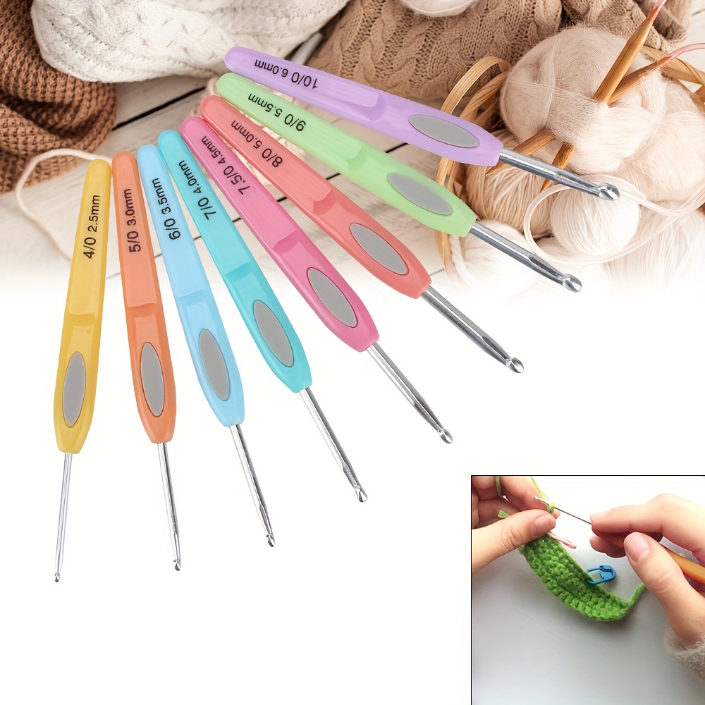 8pcs Colorful Soft Plastic Handle Alumina Crochet Hooks Knitting