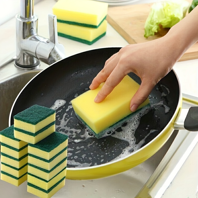 12pcs/pack High-density Kitchen Cleaning Sponge Brush, Dishwashing