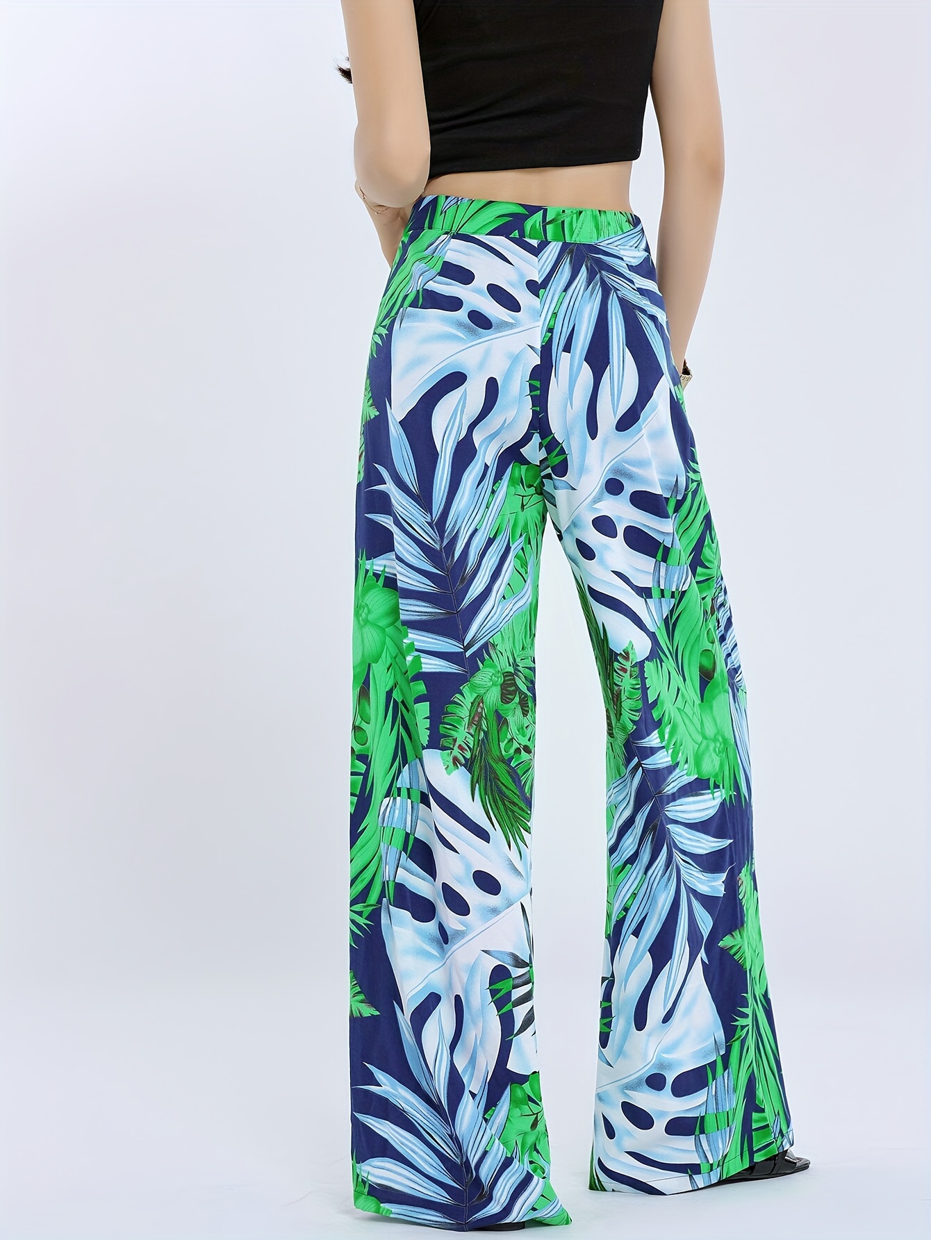 Tropical Print Wide Leg Pants, Casual Beach Wear Tie Waist Pants For Spring  & Summer, Women's Clothing