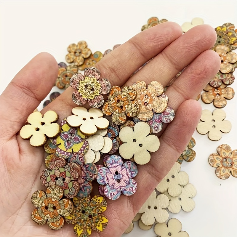  Mandala Crafts Mixed Round Flower Buttons for Sewing – 1 3/4  5/8 Inch Mandala Painted Wooden Buttons for Crafts – 2 Hole Colorful Boho  Vintage Decorative Buttons Embellishments for Clothing 180 PCs