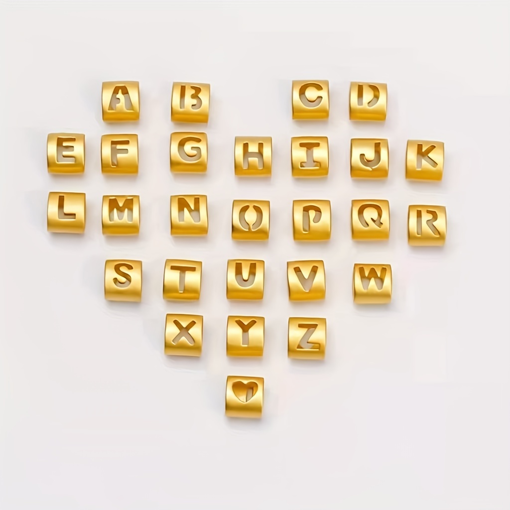 Lucky Letters Love Beads Golden Cylinder Alloy Letter Beads - Temu