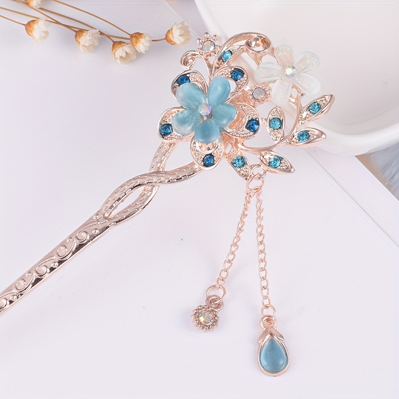 1pc vintage floral hairpin elegant ethnic wedding party everyday hair accessory floral hair clip with delicate chains for women bridal   floral hairpin for updos   hairstyles Product details 3