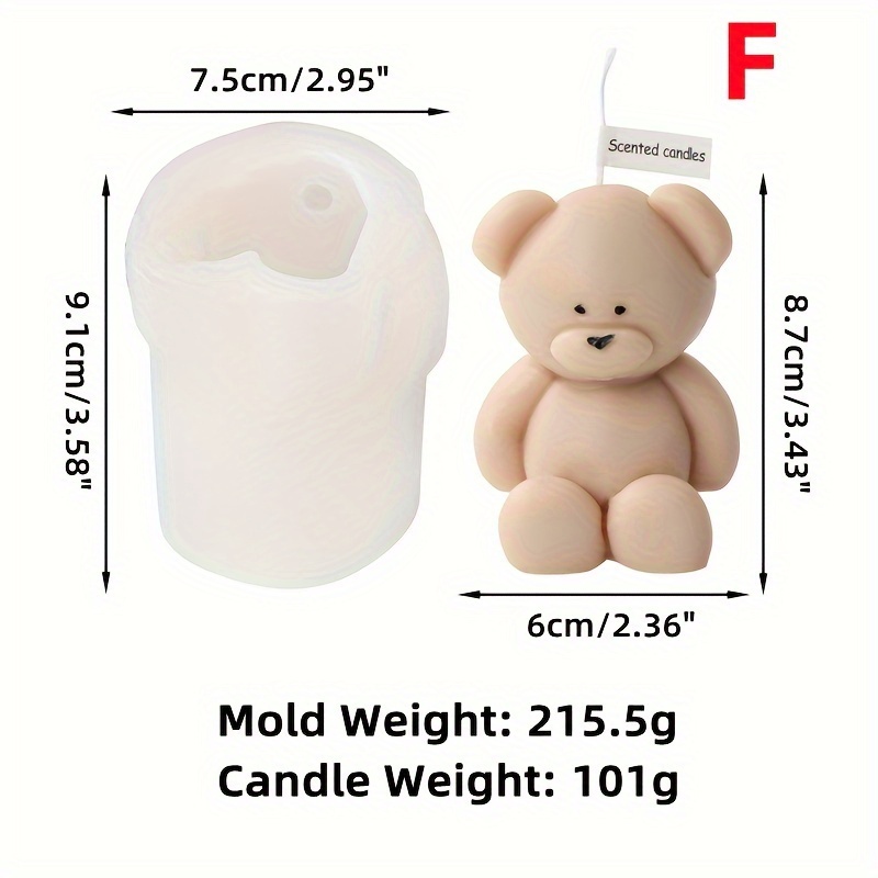 3D Cute Bear Candle Mold Heart Little Bear Plaster Mold Candle Making  Souvenir G