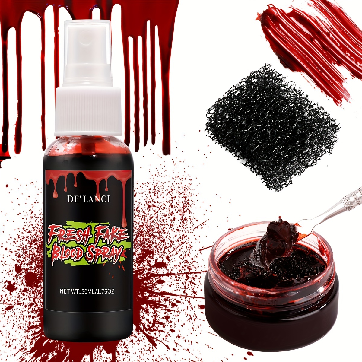 Kit de maquillaje SFX de látex líquido para Halloween, efectos especiales,  cera de cicatrices, 2 btl de látex líquido + 2 btl sangre falsa + espátula