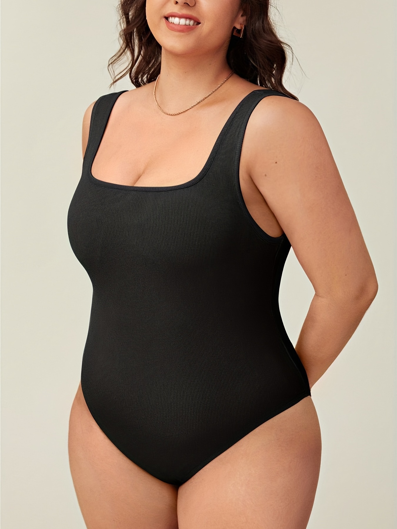 Plus Size Sexy Bodysuit Women's Plus Solid Long Sleeve Round - Temu