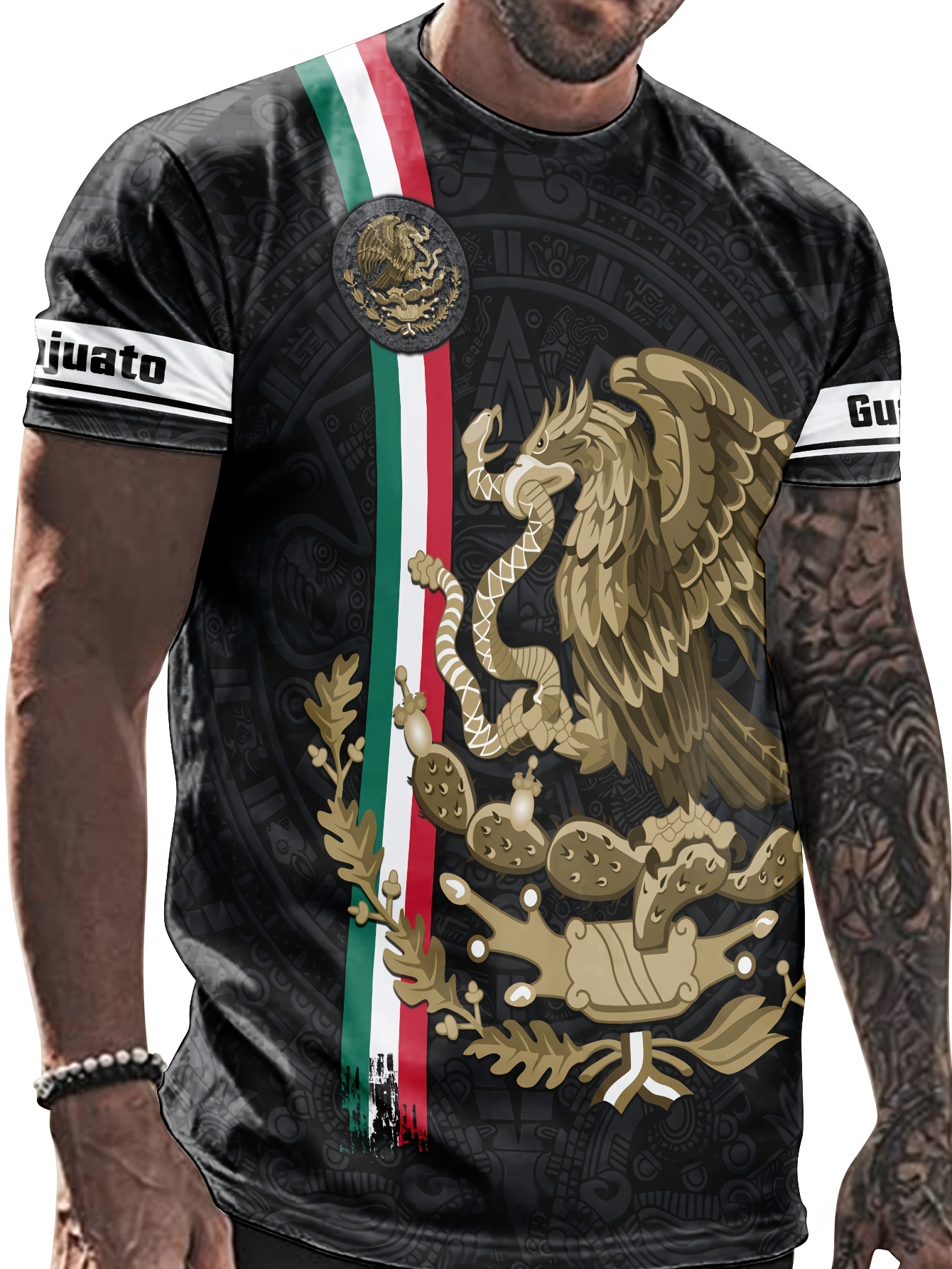 Mexico Aztec Pattern Print Men's T-shirt, Graphic Tee Men's Summer