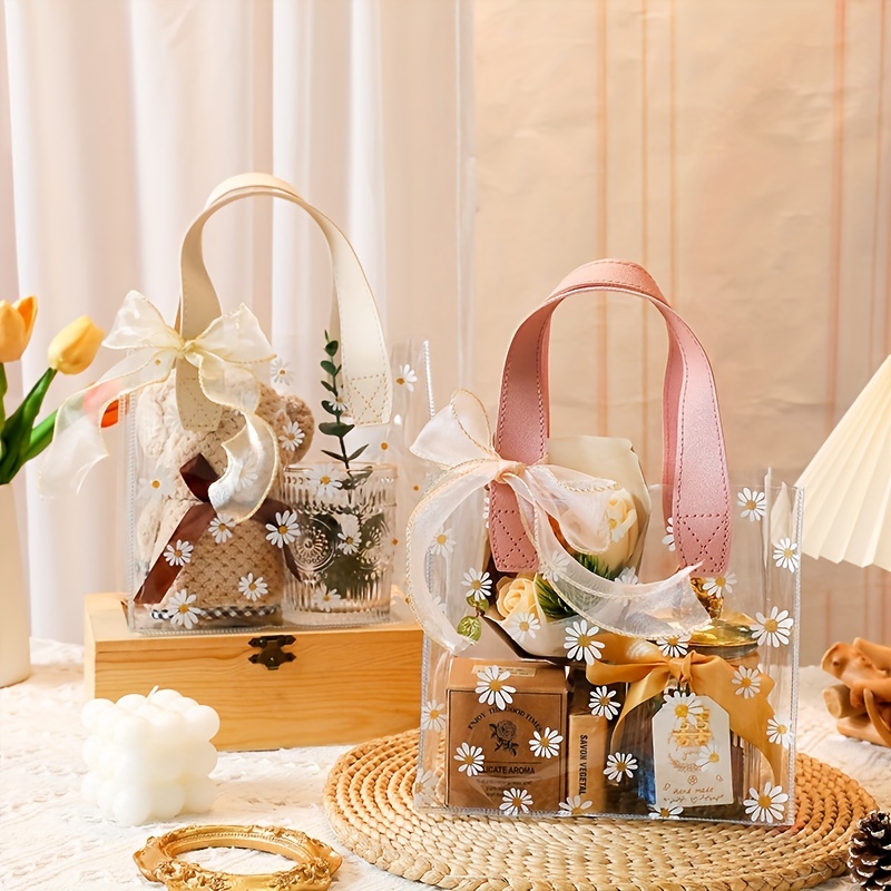 1pc Bow Decor Clear Gift Bag