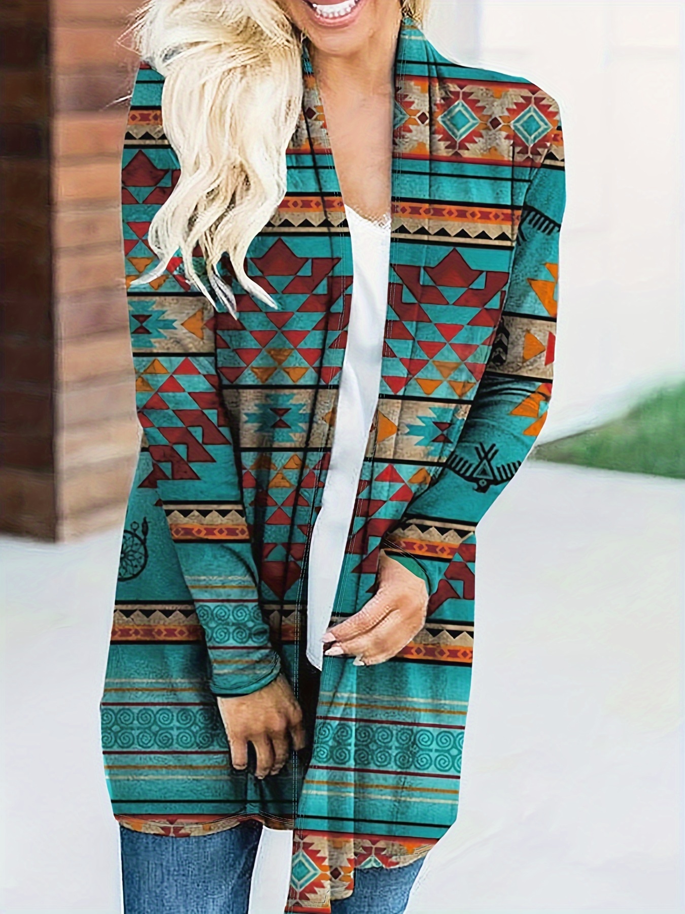 Orange and Teal Multicolor Aztec Cardigan