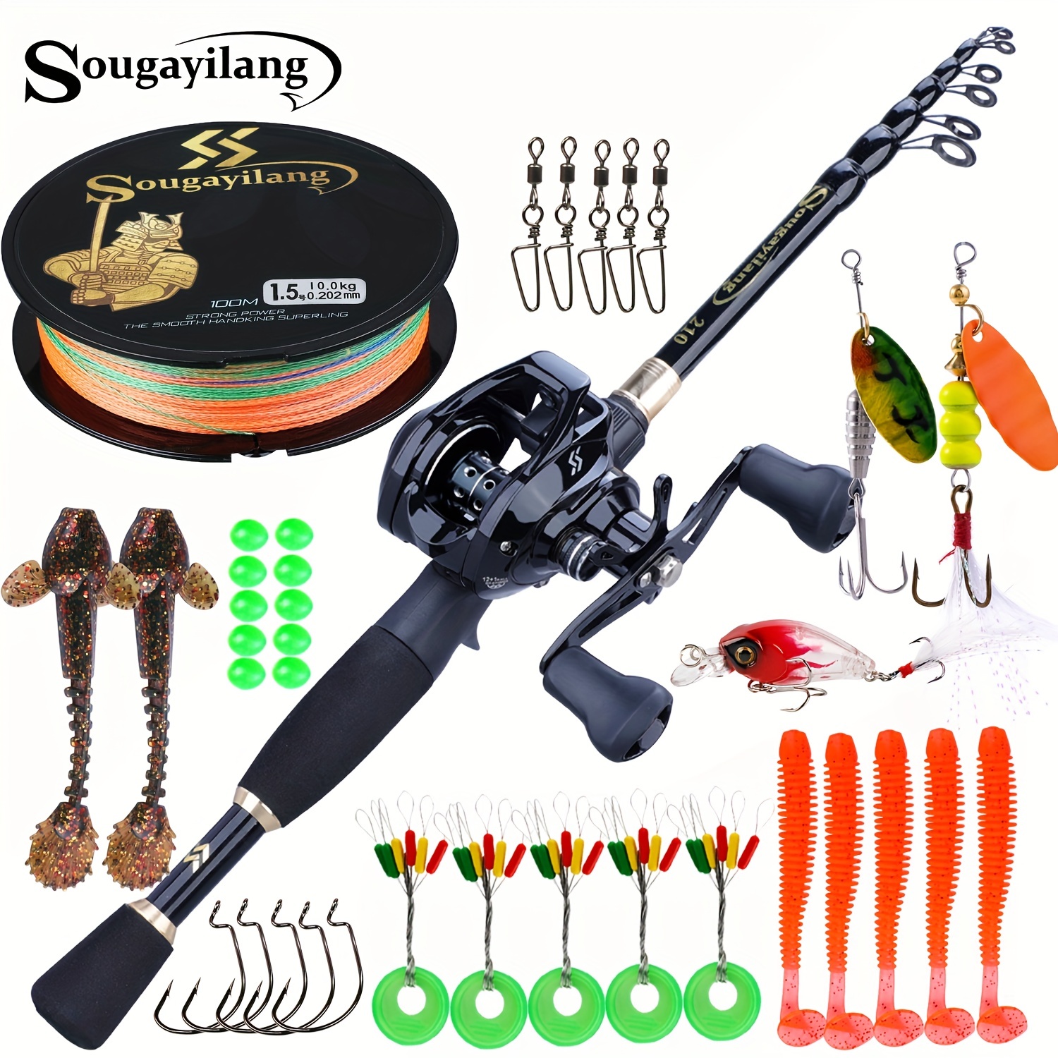 Sougayilang Fishing Rod and Reel Combo, Telescopic Casting Rod Baitcasting  Reel with Carrier Bag Baitcaster Combo for Freshwater Saltwater