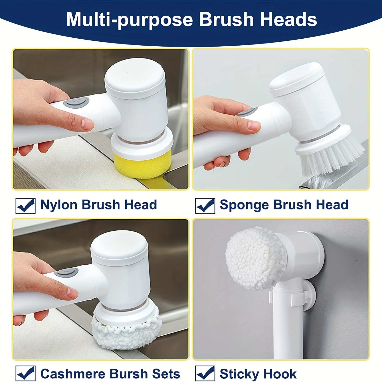 3-in-1 Electric Cleaning Brush With 3 Replaceable Brush Heads - Cordless  Battery Powered Scrubber For Kitchen, Bathroom, Tub, Shower, Tile, Carpet,  Bidet, Sofas - Wall-mountable - Magic Power Scrubber For Deep Cleaning -  Temu