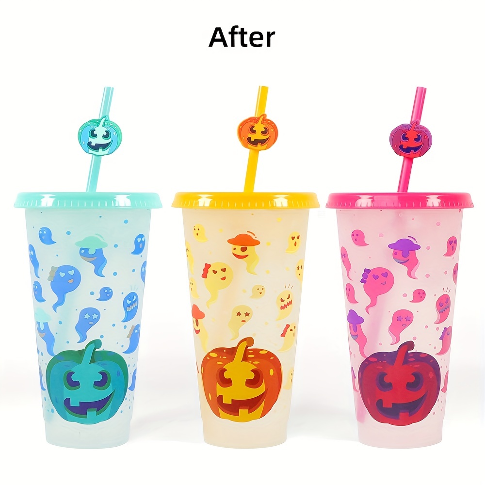 Color Changing Cute Water Cup, Temperature Sensitive Straw Water Cup With  Lid, Reusable Ice Drinking Cups For Halloween, Christmas Gift - Temu