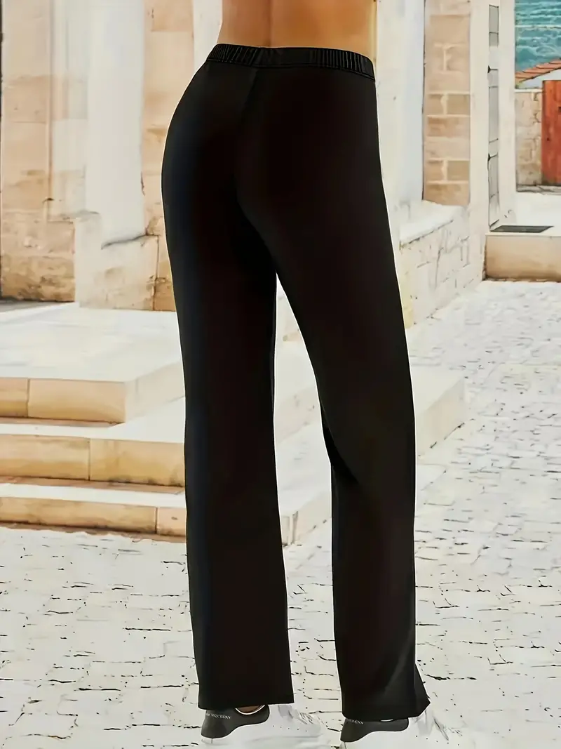 Plus Size Casual Pants Women's Plus Solid Elastic Medium - Temu