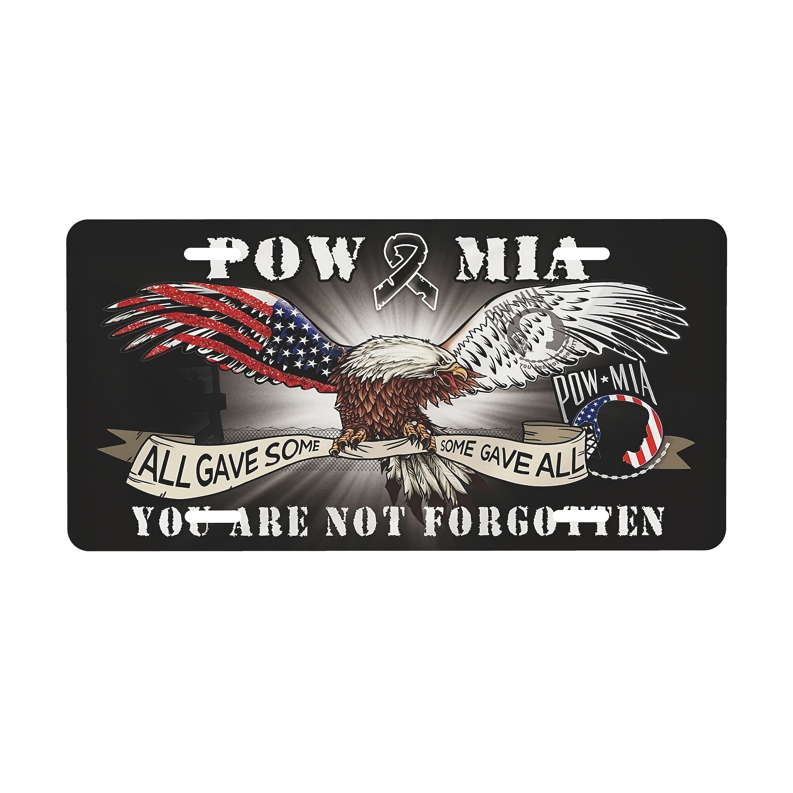 1PC American Flag Front License Plate POW MIA | US Standard Vehicles 6 X 12 Inch
