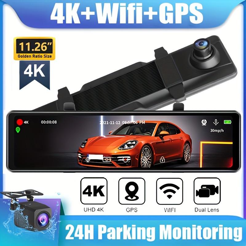 Voiture DVR 2K + 1080P Voiture Dvr Voiture Dashcam 12 Pouces Flux  MultiméDia RéTroviseur CaméRa GPS