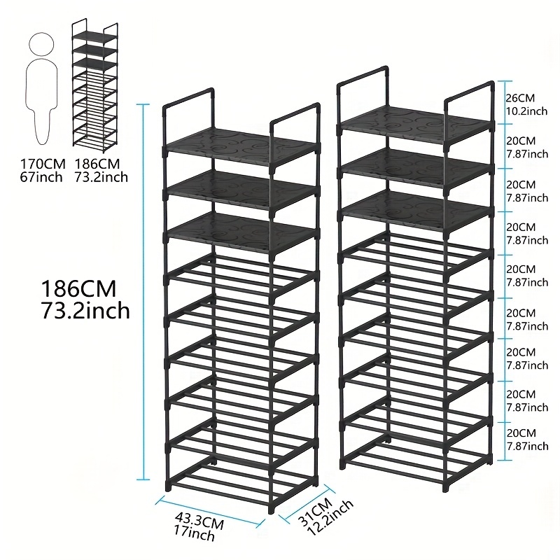 Shoe Rack Storage Organizer, 9 Tier Large Shoes 3 Row 9 Tiers with
