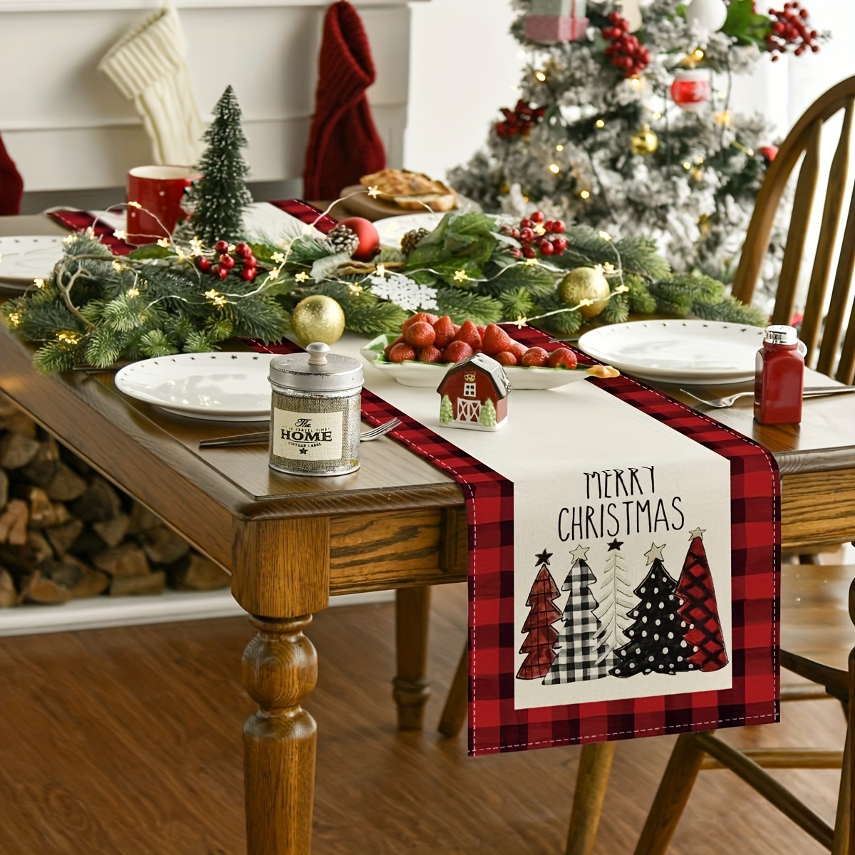 1pc Posavasos Navidad Tema Navidad Mantel Poliéster Buffalo - Temu