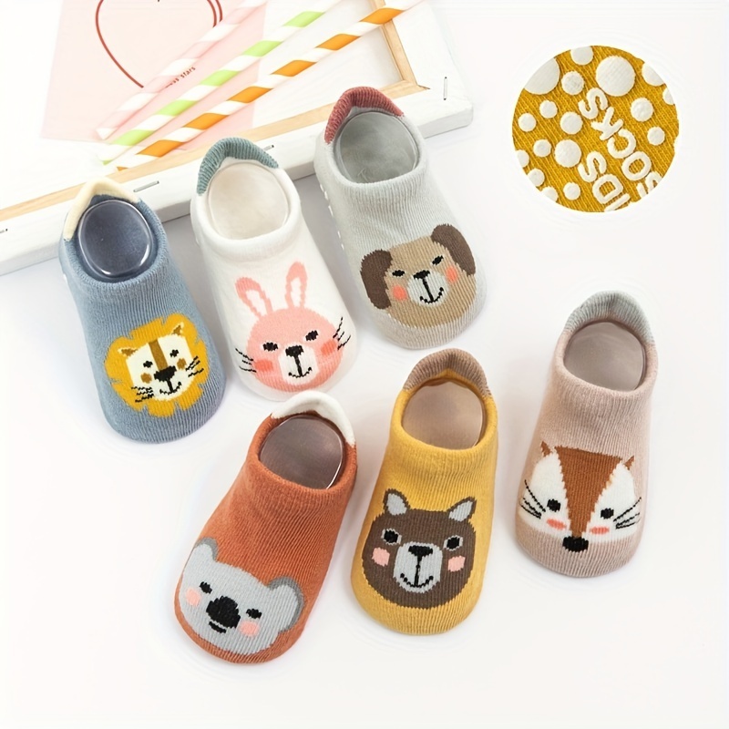 

3pairs Casual Cute Cartoon Animal Floor Socks Non-slip Comfortable Breathable Socks For Toddler Baby Boys And Girls