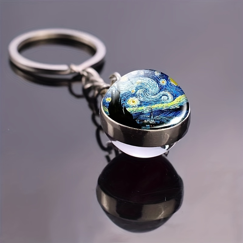 Image of 1pc Fashion Sunflower Double Sided Cabochon Glass Alloy Keychain For Men, Birthday Graduation Holiday Party Gift