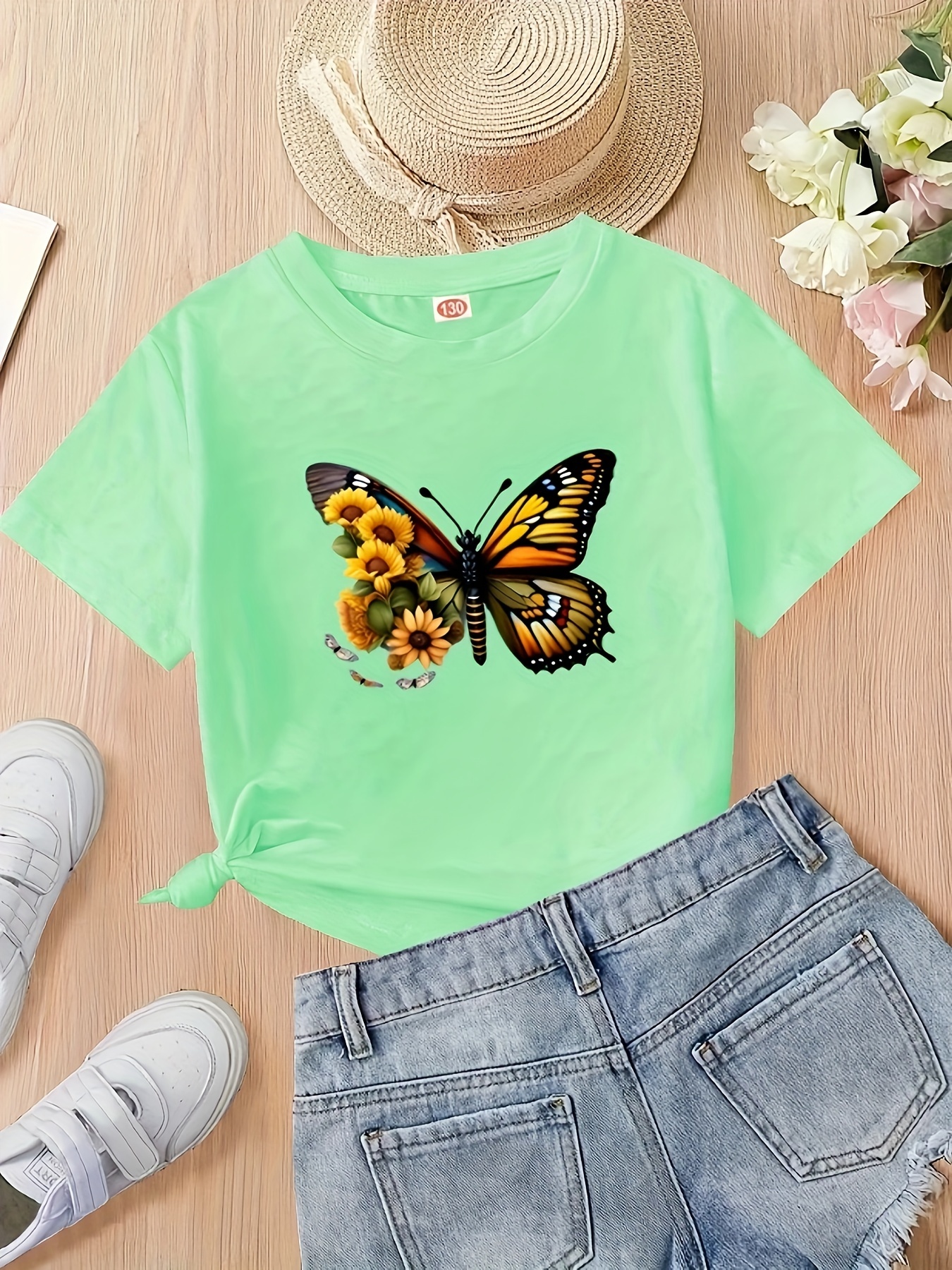 Toddler Girls Flowers Butterfly Graphic T shirts Casual - Temu