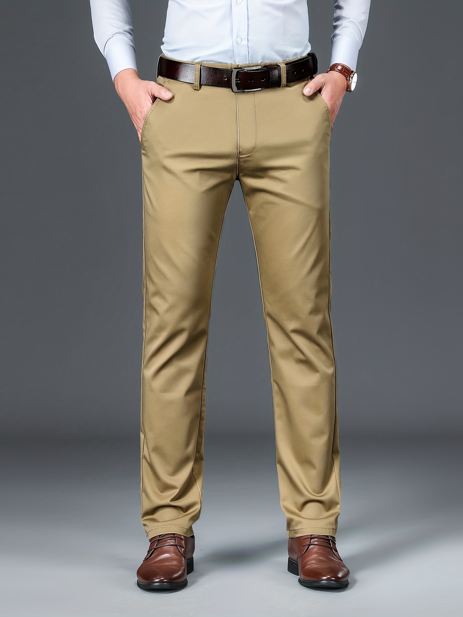 Pantalones de vestir elegantes con bolsillo inclinado ajustados, pantalones  semiformales ligeramente elásticos para hombre para cena de fiesta de banq