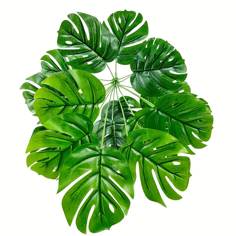 Image of 1 Pack, Artificial Monstera Plants, Fake Tropical Turtle Leaf Greenery Shrubs Decor Plant Faux Palm Tree Leaves Stems For Outdoor Indoor Decor Home Garden Party Wedding Bedroom Room Office Decoration