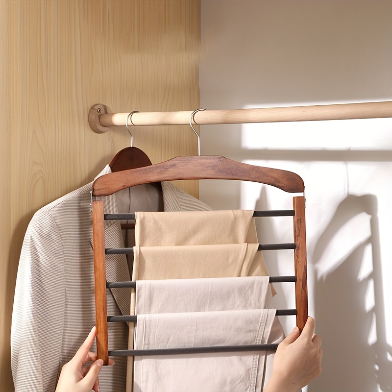 

1pc Multi-layer Pants Hanger, Wooden Leggings Drying Rack, Save Space Storage And Organization For Wardrobe, Closet, Bedroom, Suitable For Pants, Jeans, Scarves