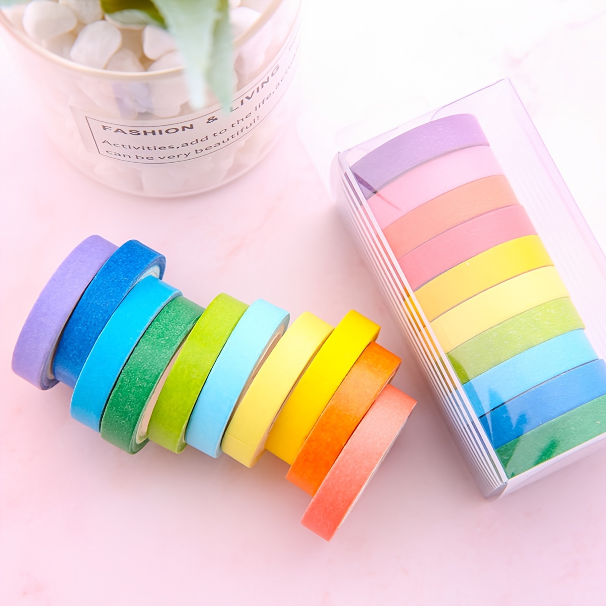 Candy Color Tearable Washi Tape Gummed Paper Rainbow - Temu