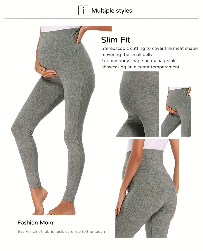 Comfy & Stretchy High Waist Tummy Support Maternity Sports Yoga Pants  Pregnant Women's High Stretch Solid Base Layer Leggings