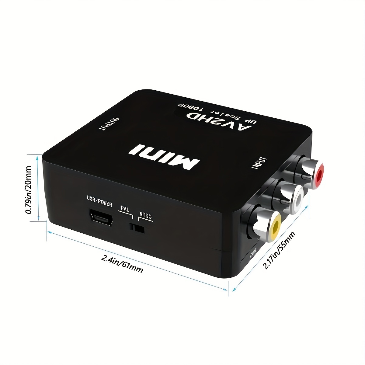 Dingsun Convertidor RCA a HDMI de 2 puertos Adaptador dual AV a HDMI,  compatible con 16:9/4:3, compatible con WII, N64, PS2, VHS, reproductores  de DVD